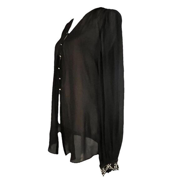 Elizabeth And James Silk Blouse Pearly Cuff Detail Black Size Medium - Picture 8 of 16